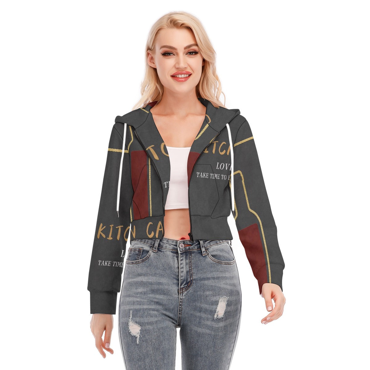 All-Over Print Women's Crop Top Hoodie With Zipper Closure