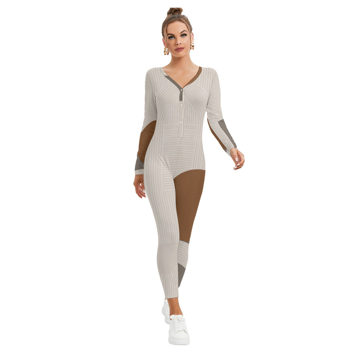 All-Over Print Women's Plunging Neck Jumpsuit