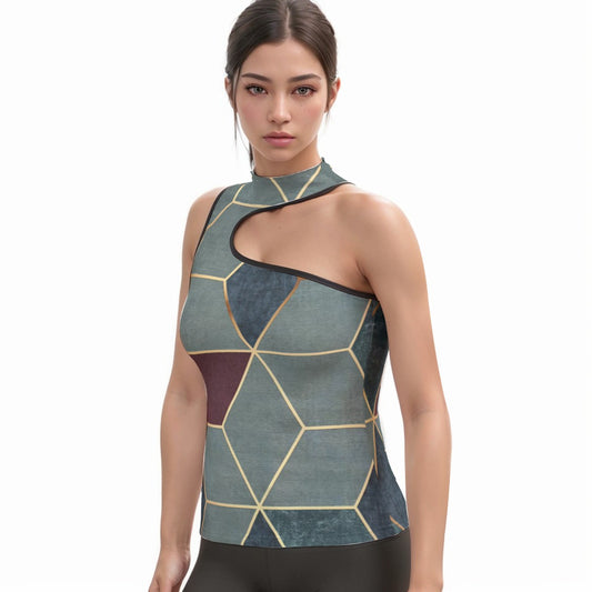 All-Over Print Women's Halter Sleeveless Asymmetrical Tank Top