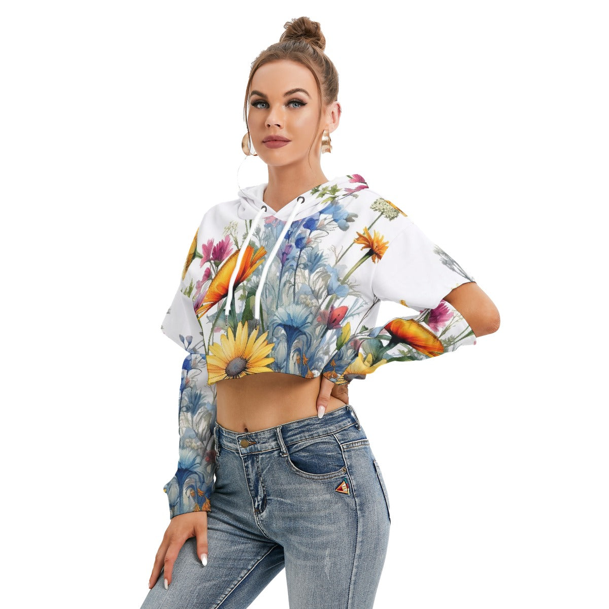 All-Over Print Women's Heavy Fleece Hoodie With Hollow Out Sleeve