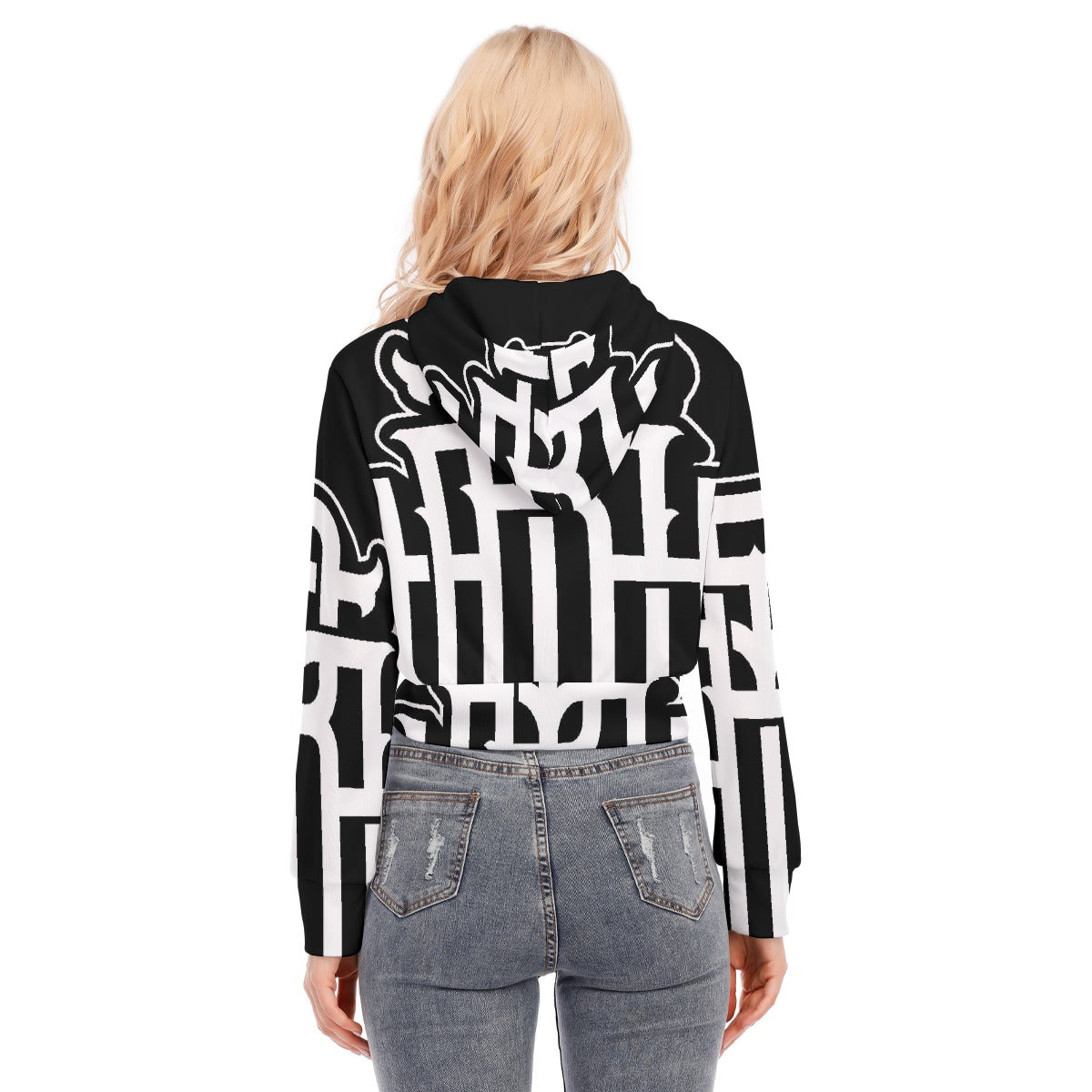 All-Over Print Women's Crop Top Hoodie With Zipper Closure