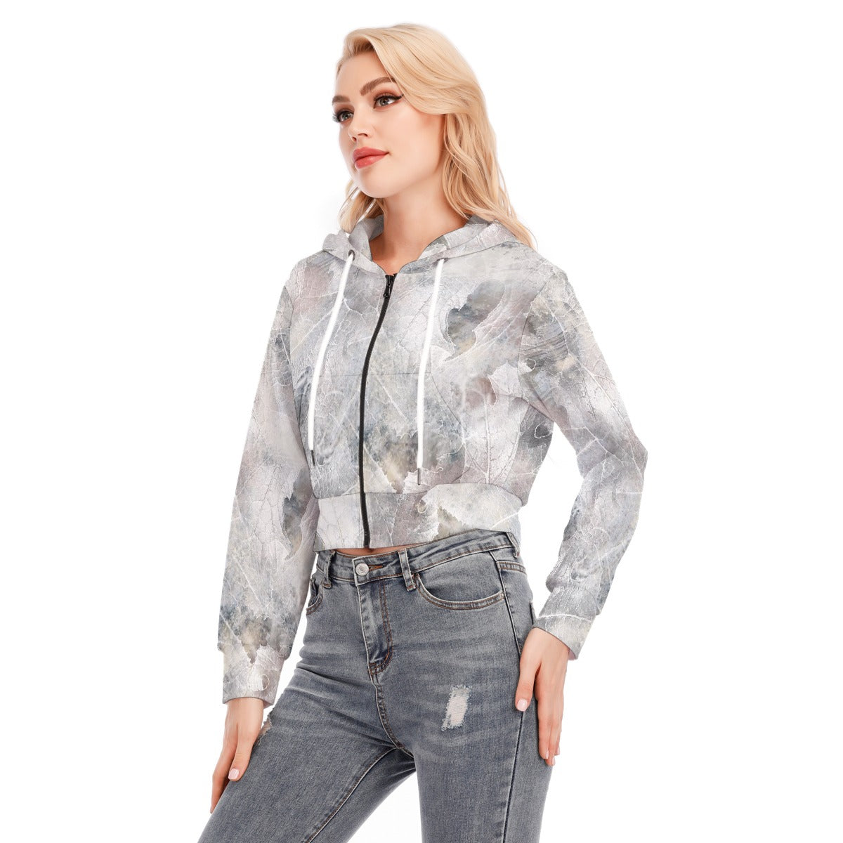 All-Over Print Women's Crop Top Hoodie With Zipper Closure