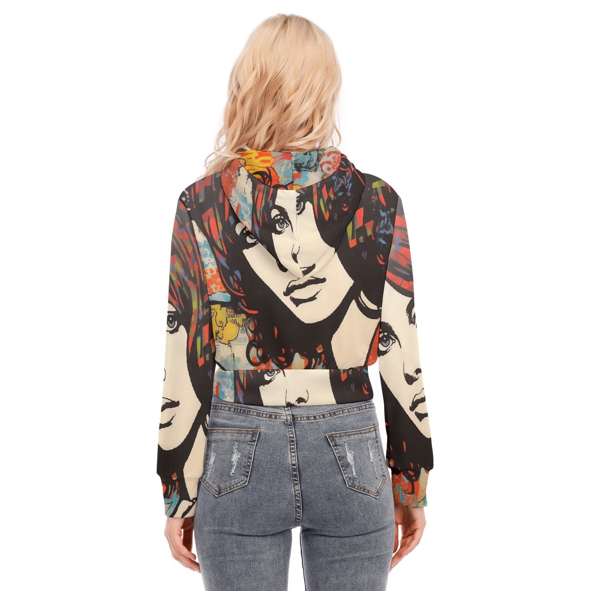 All-Over Print Women's Crop Top Hoodie With Zipper Closure