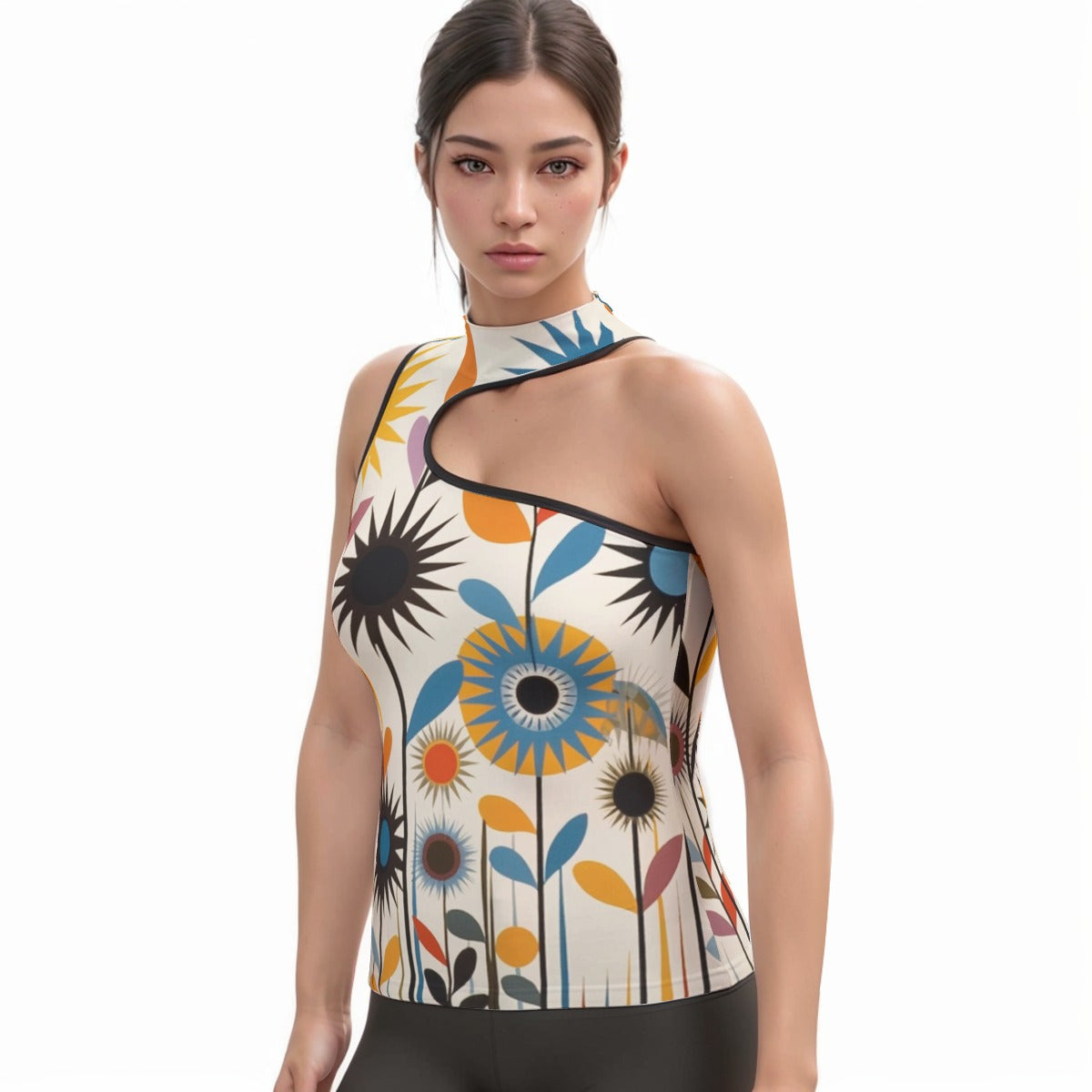 All-Over Print Women's Halter Sleeveless Asymmetrical Tank Top