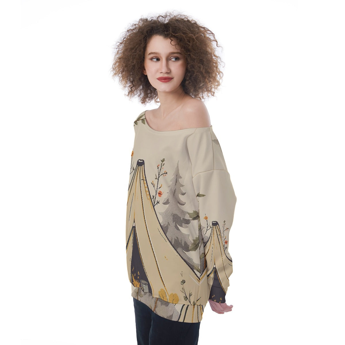 All-Over Print Oversized Women's Off-Shoulder Sweatshirt