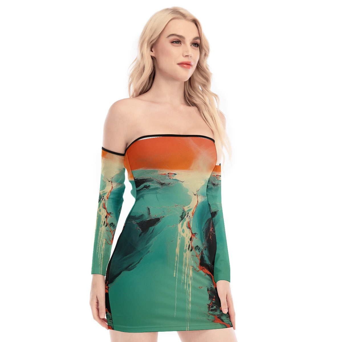 All-Over Print Women's Off-shoulder Back Lace-up Dress