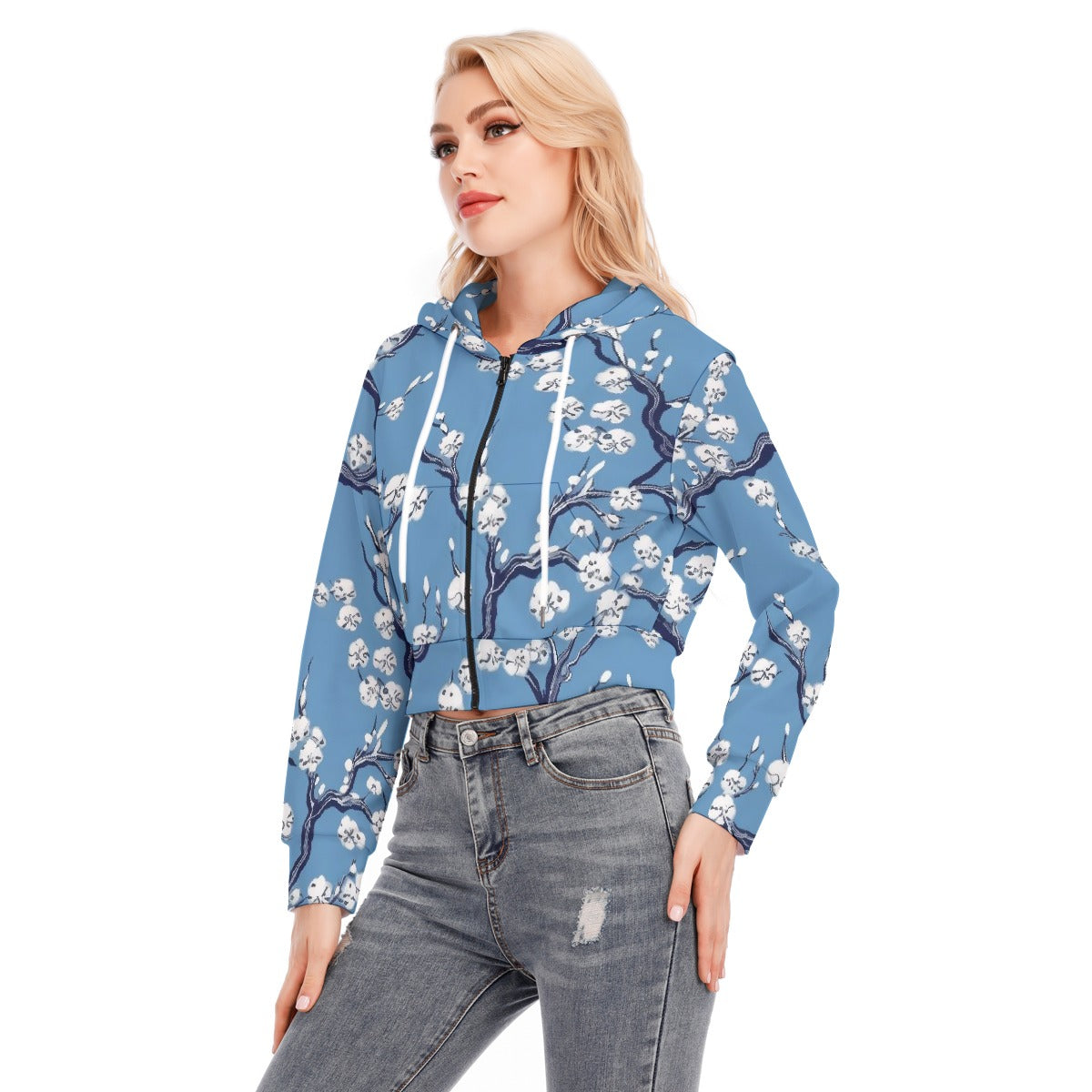 All-Over Print Women's Crop Top Hoodie With Zipper Closure