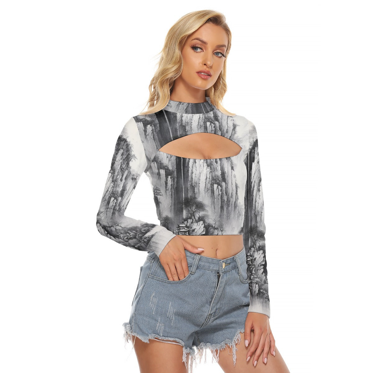 All-Over Print Women's Hollow Chest Keyhole Tight Crop Top
