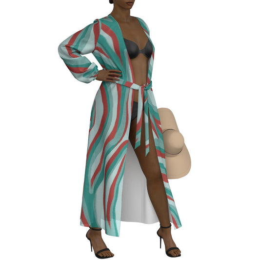 All-Over Print Women's Lace-up Chiffon Robe