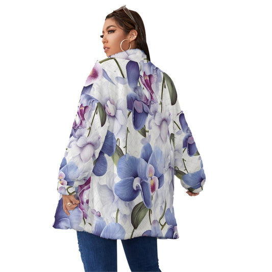 All-Over Print Unisex Borg Fleece Stand-up Collar Coat With Zipper Closure(Plus Size)