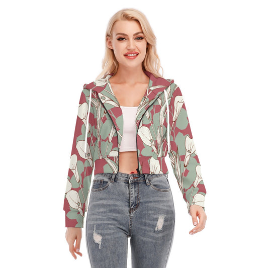 All-Over Print Women's Crop Top Hoodie With Zipper Closure