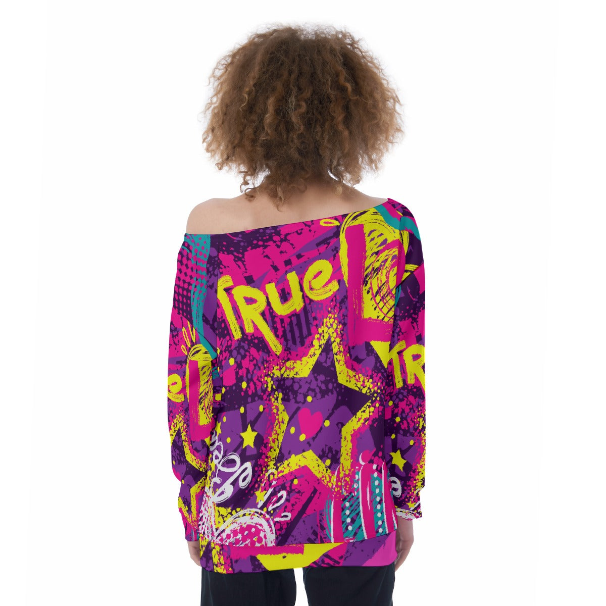 All-Over Print Oversized Women's Off-Shoulder Sweatshirt