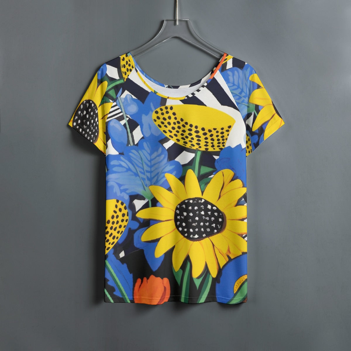 All-Over Print Women's Round Neck T-shirt With Raglan Sleeve