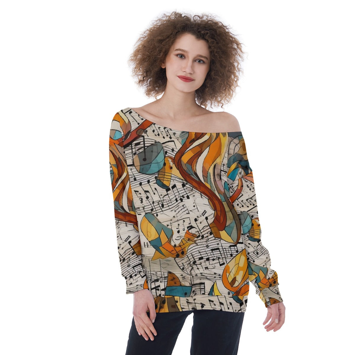 All-Over Print Oversized Women's Off-Shoulder Sweatshirt
