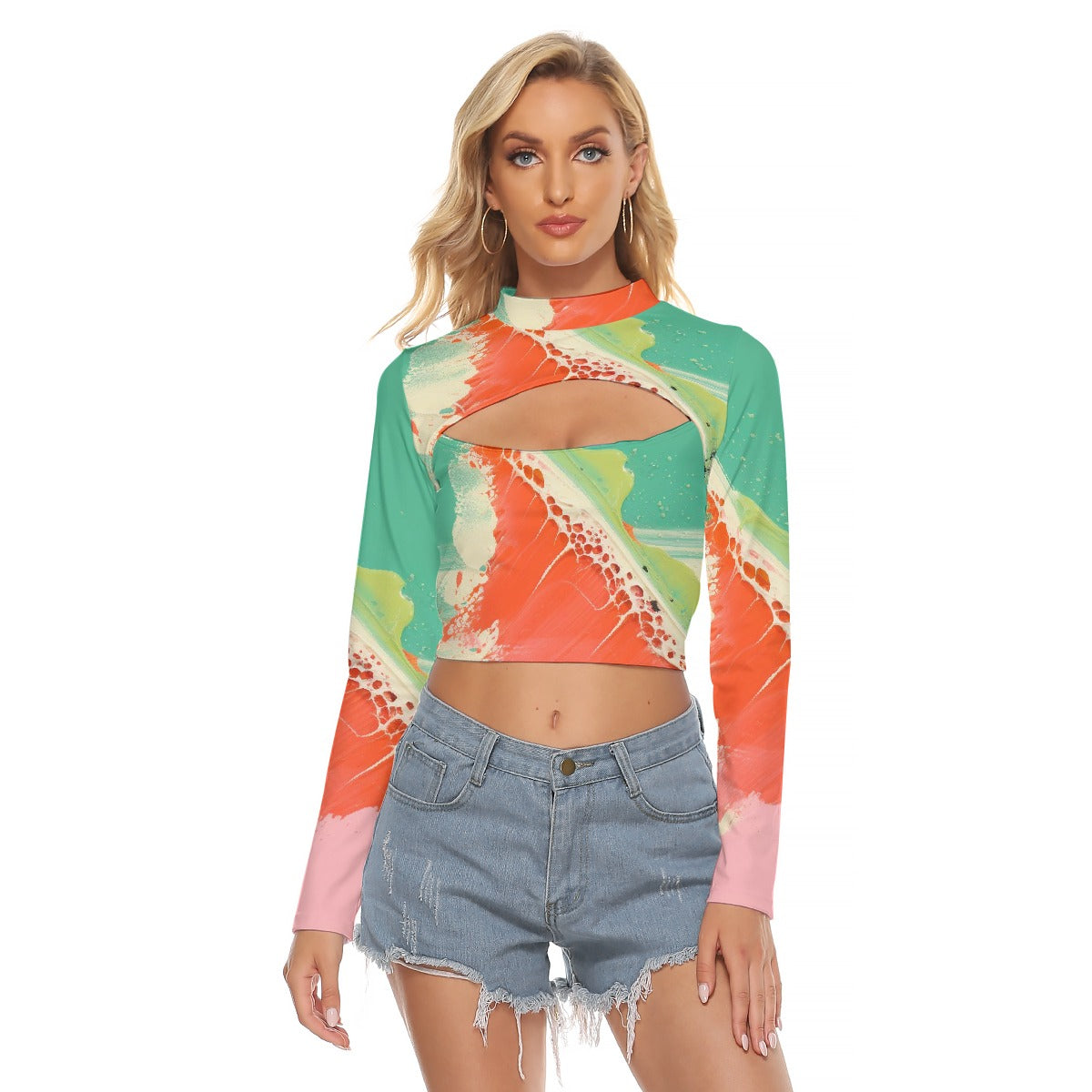 All-Over Print Women's Hollow Chest Keyhole Tight Crop Top