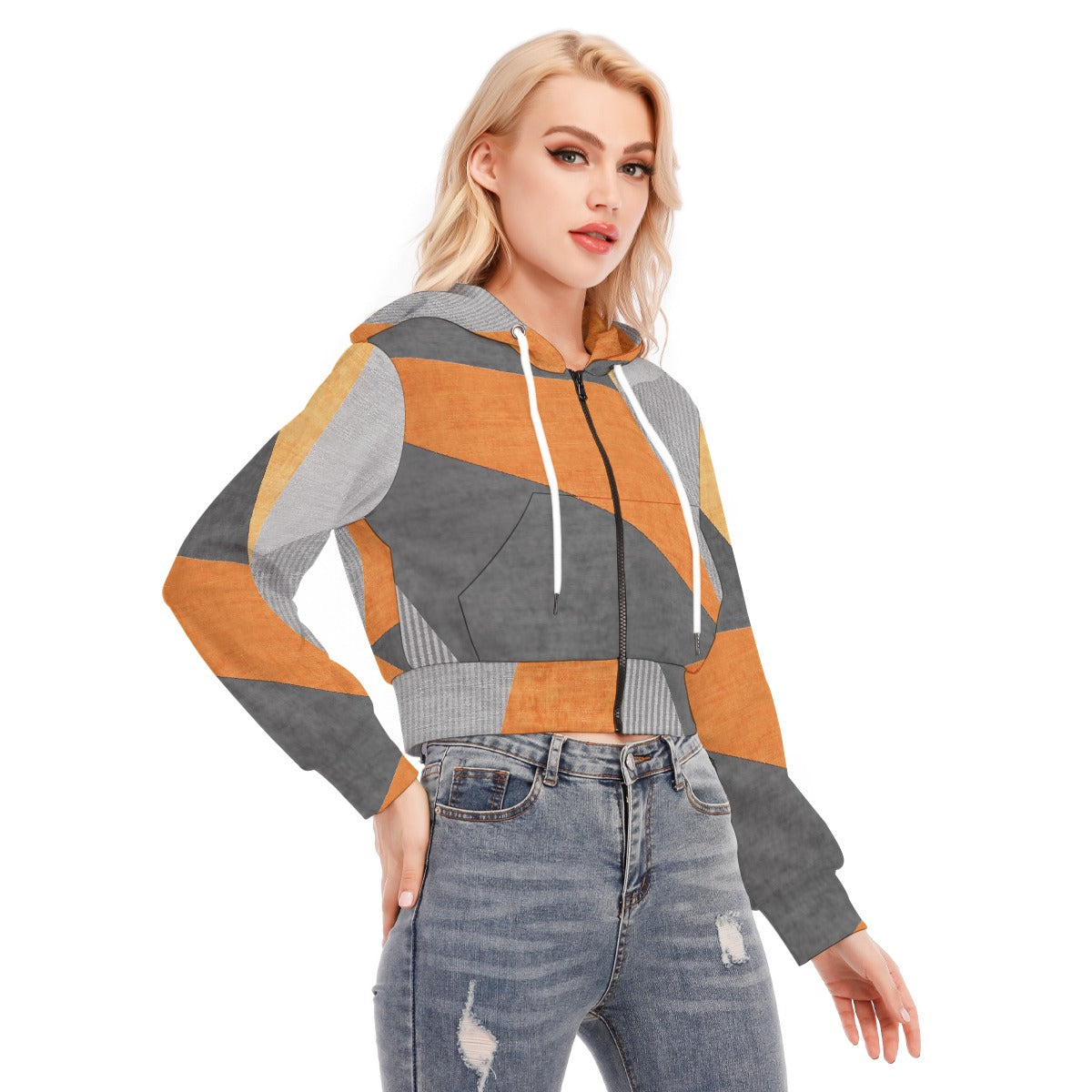 All-Over Print Women's Crop Top Hoodie With Zipper Closure