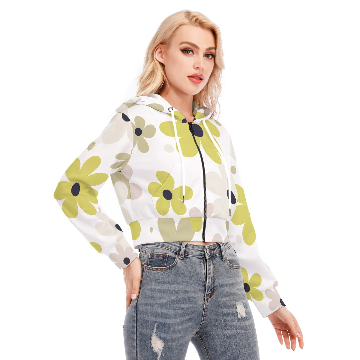 All-Over Print Women's Crop Top Hoodie With Zipper Closure