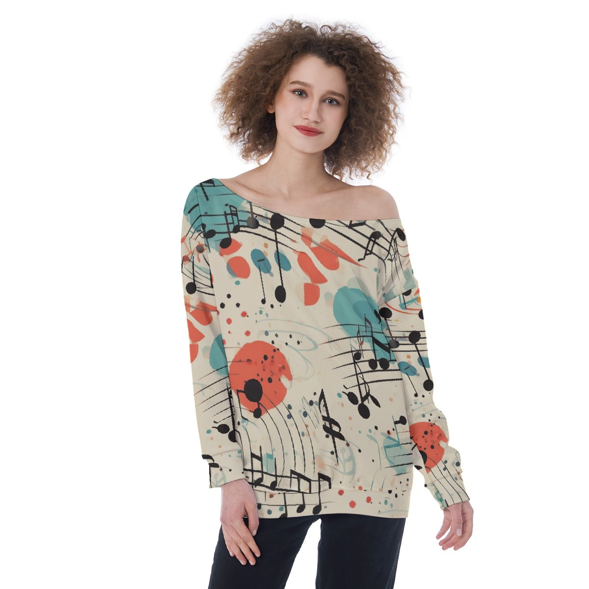 All-Over Print Oversized Women's Off-Shoulder Sweatshirt