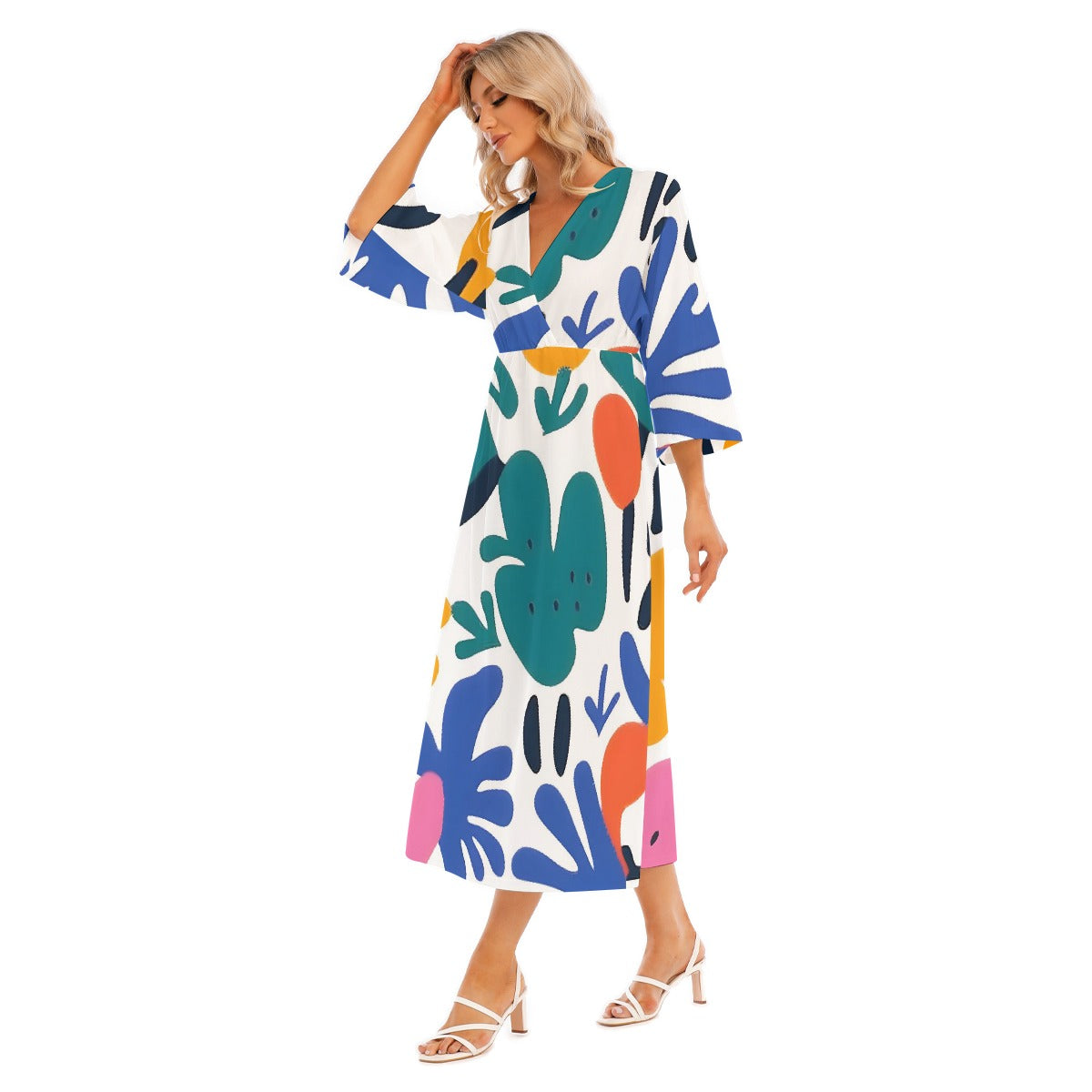 All-Over Print Women's Mid-Sleeve Long Dress