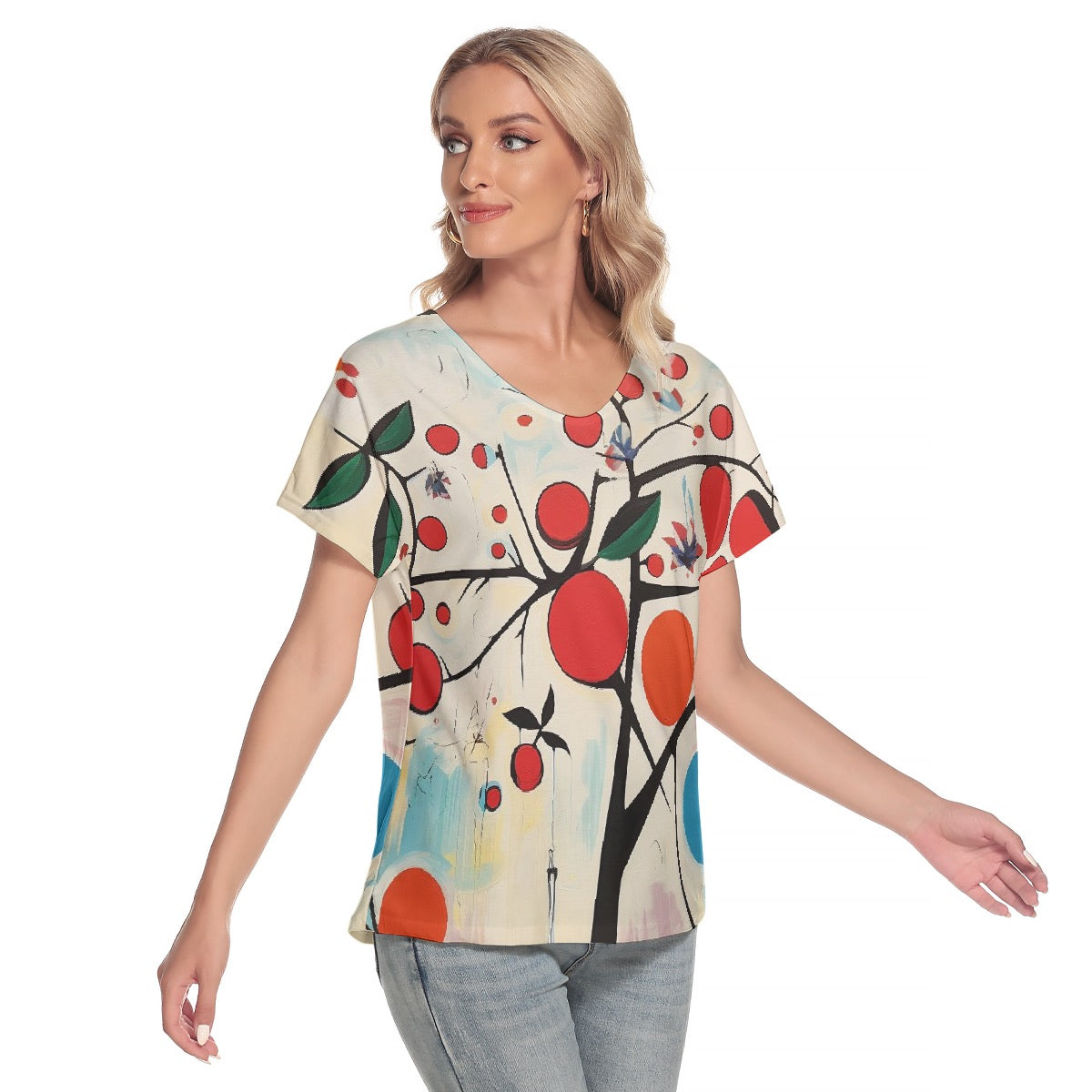 All-Over Print Women's Loose V-neck Short Sleeve T-shirt