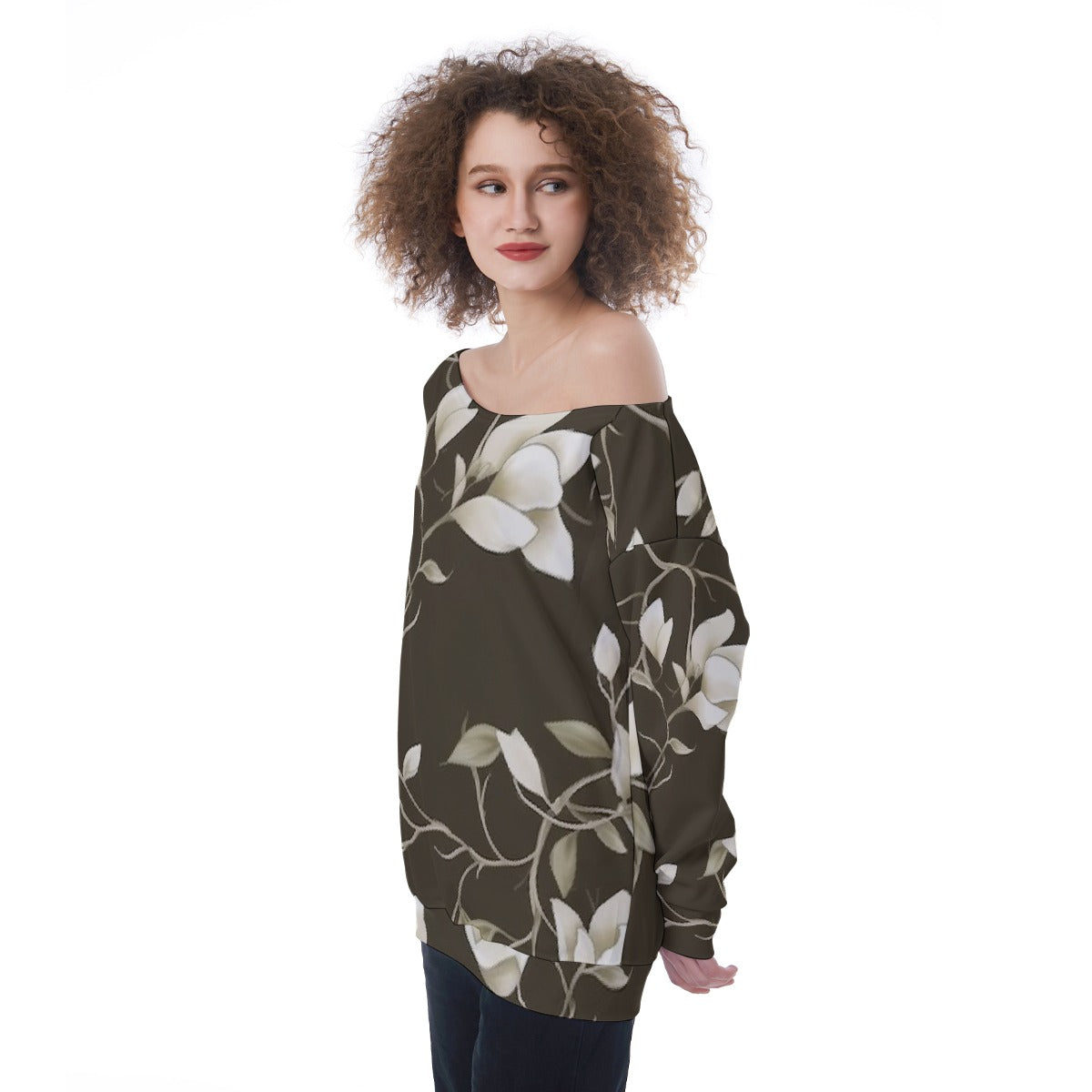 All-Over Print Oversized Women's Off-Shoulder Sweatshirt