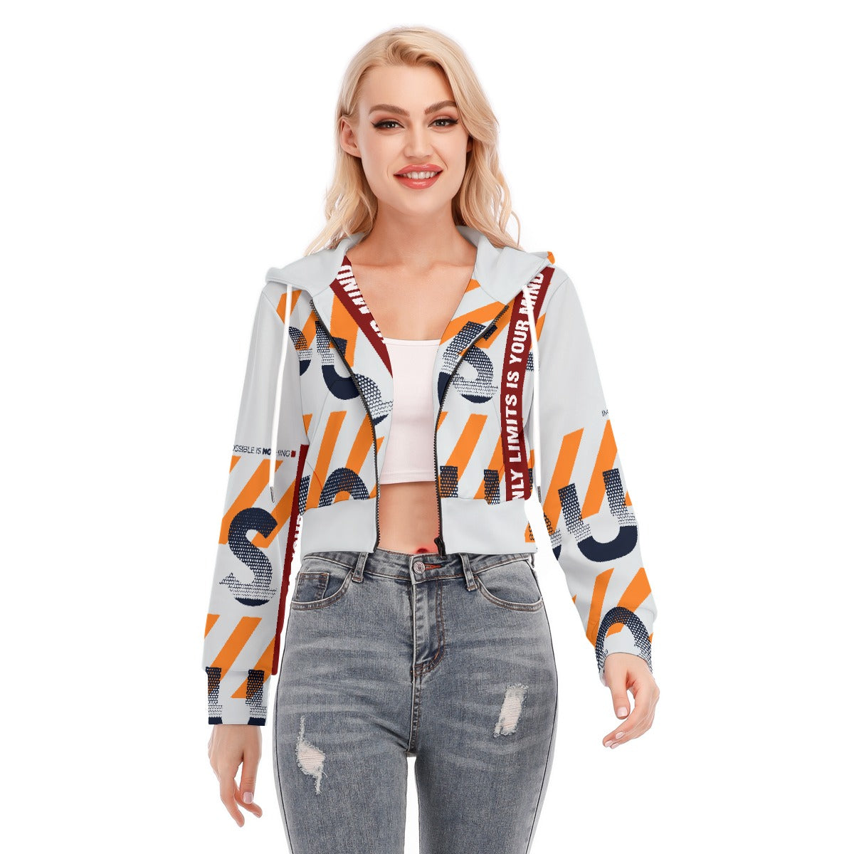 All-Over Print Women's Crop Top Hoodie With Zipper Closure