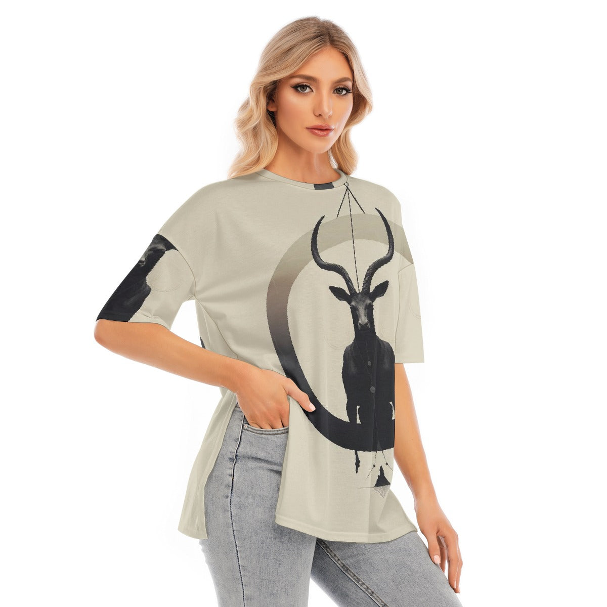 All-Over Print Women's Short Sleeves T-shirt With Hem Split