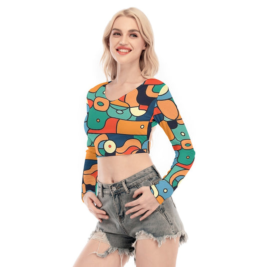 All-Over Print Women's Back Hollow T-shirt With Strap