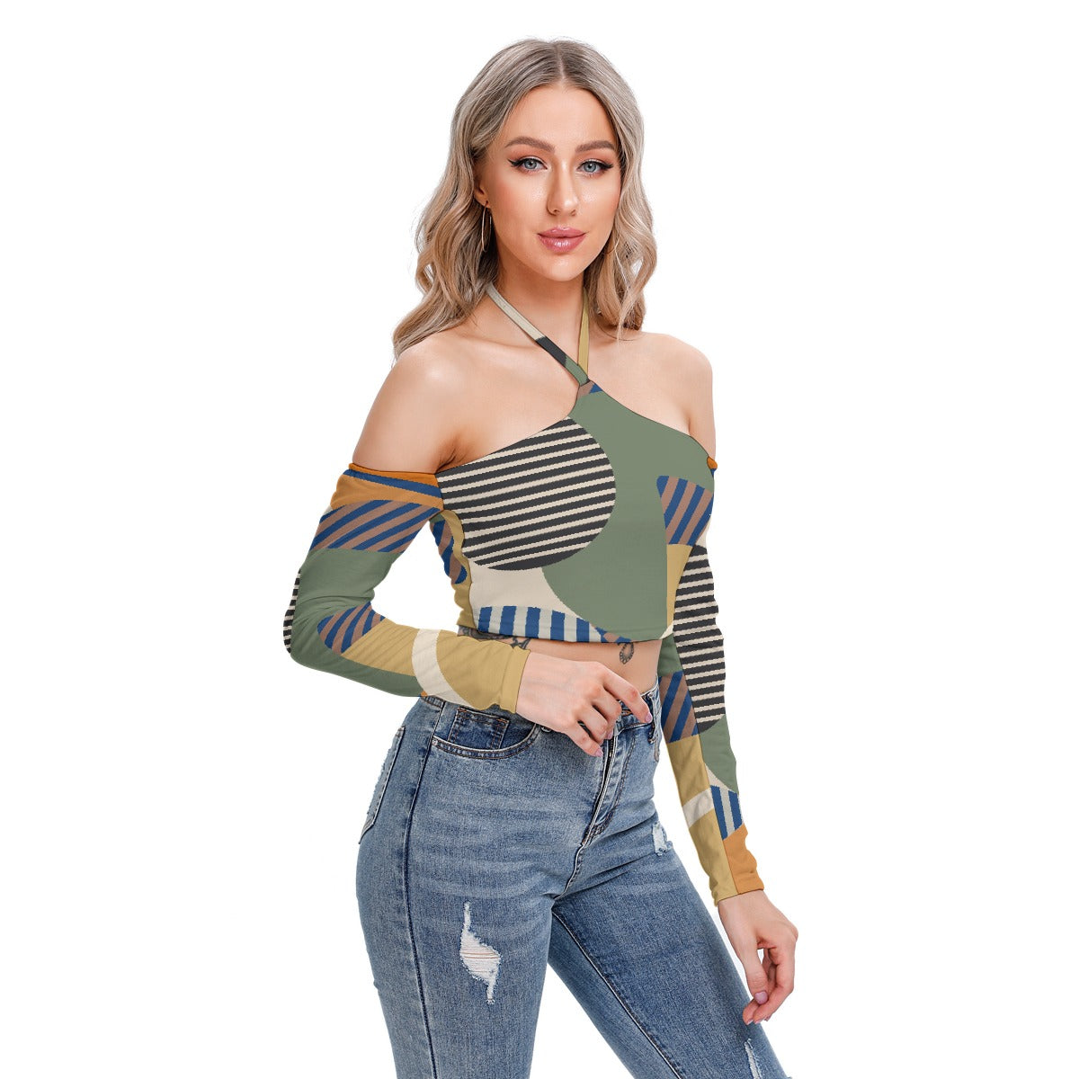 All-Over Print Women's Halter Lace-up Top