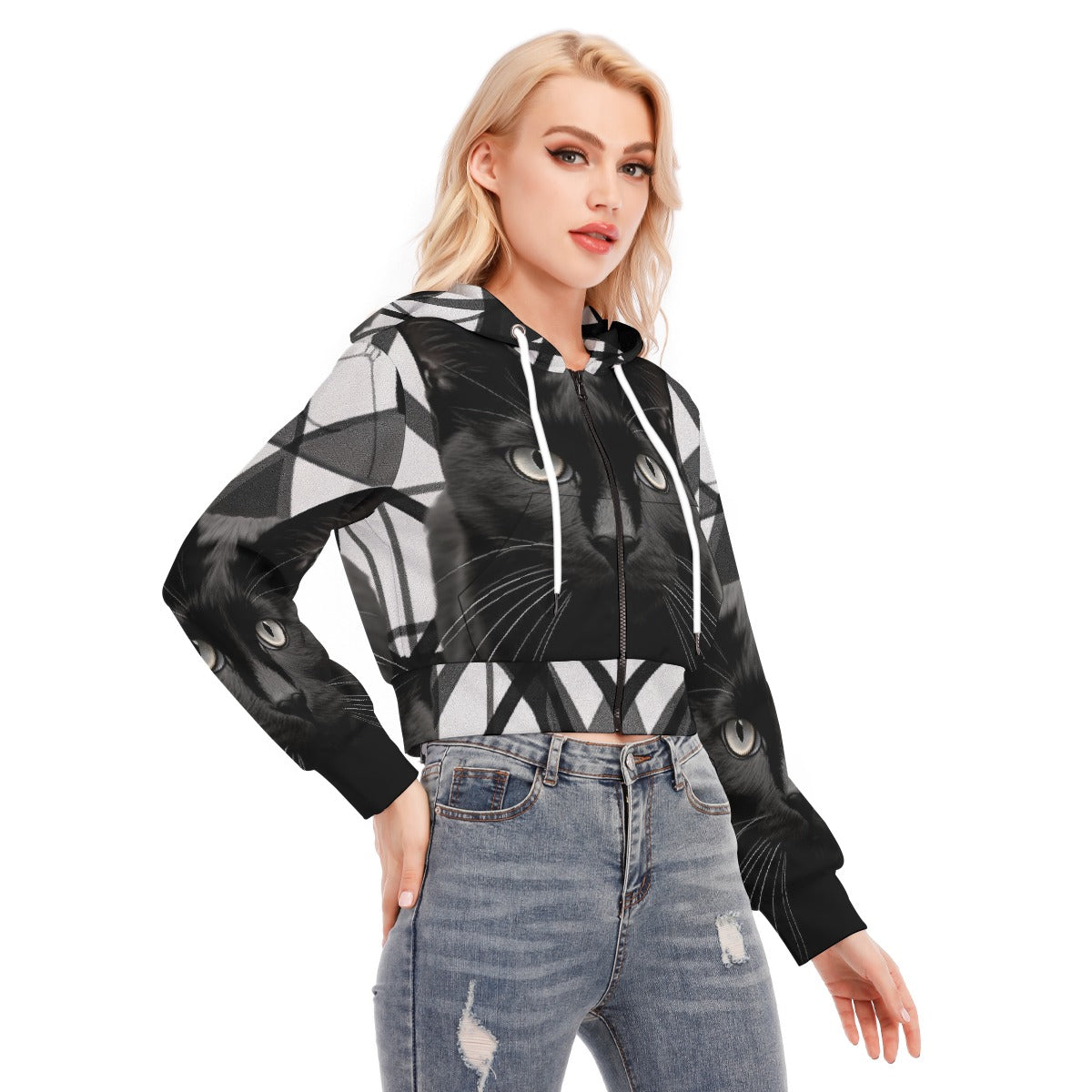 All-Over Print Women's Crop Top Hoodie With Zipper Closure