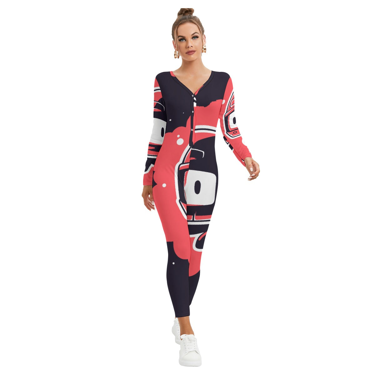 All-Over Print Women's Plunging Neck Jumpsuit