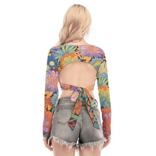 All-Over Print Women's Back Hollow T-shirt With Strap