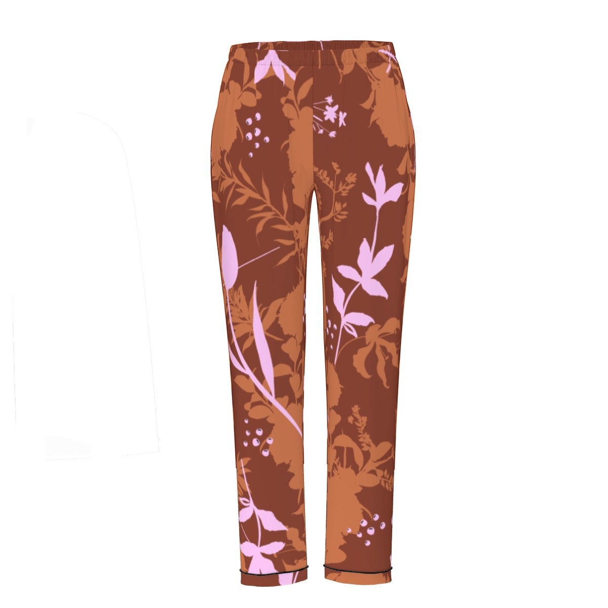 All-Over Print Women's Long Sleeve Pajama Set With Black Contrast Piping