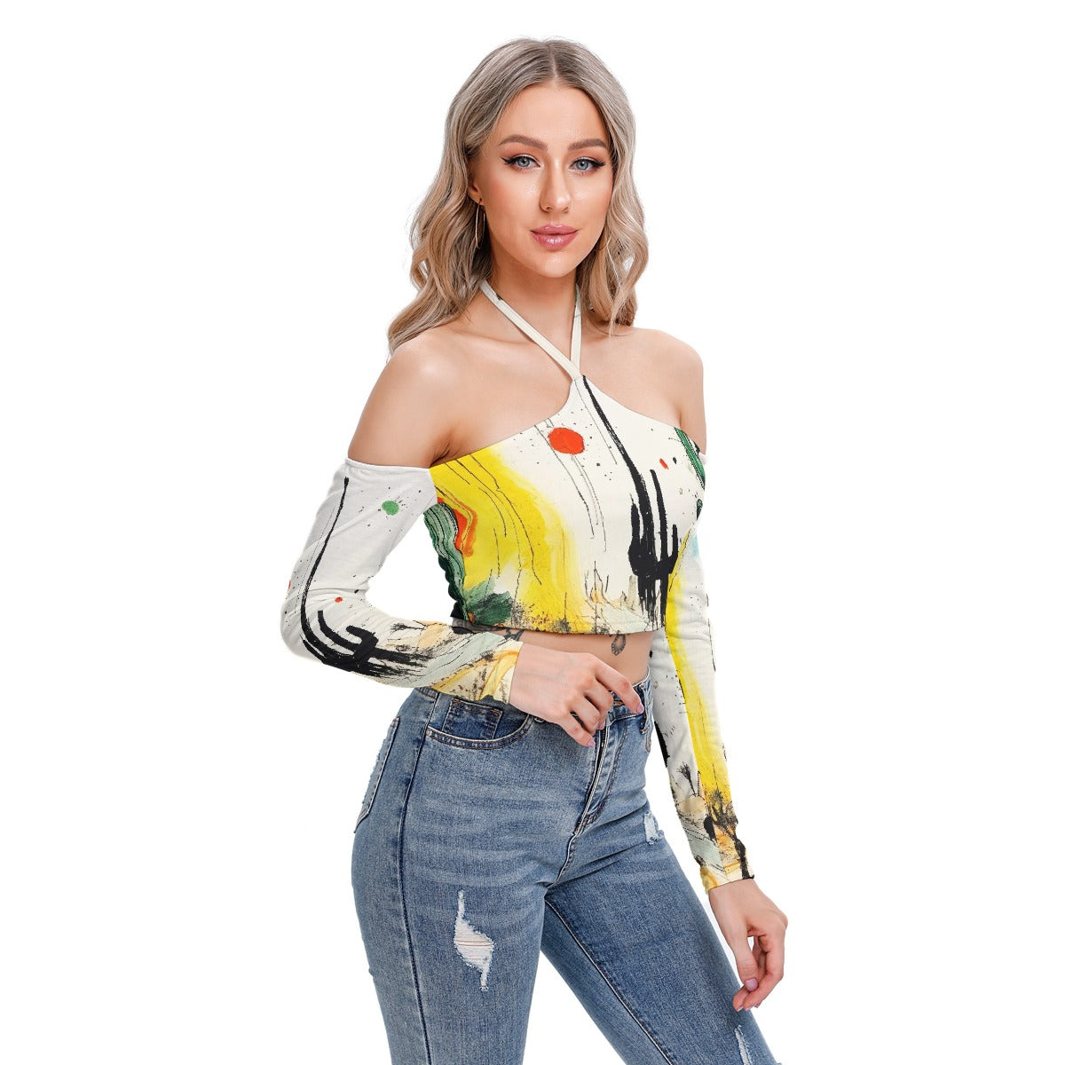 All-Over Print Women's Halter Lace-up Top