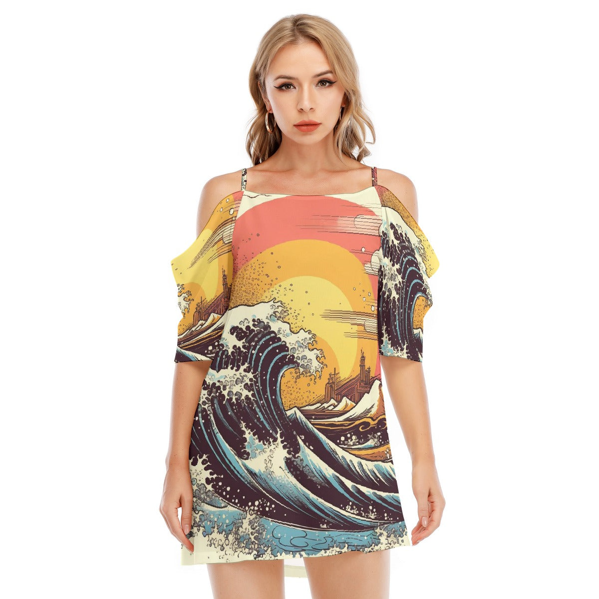 All-Over Print Women's Off-shoulder Cami Dress