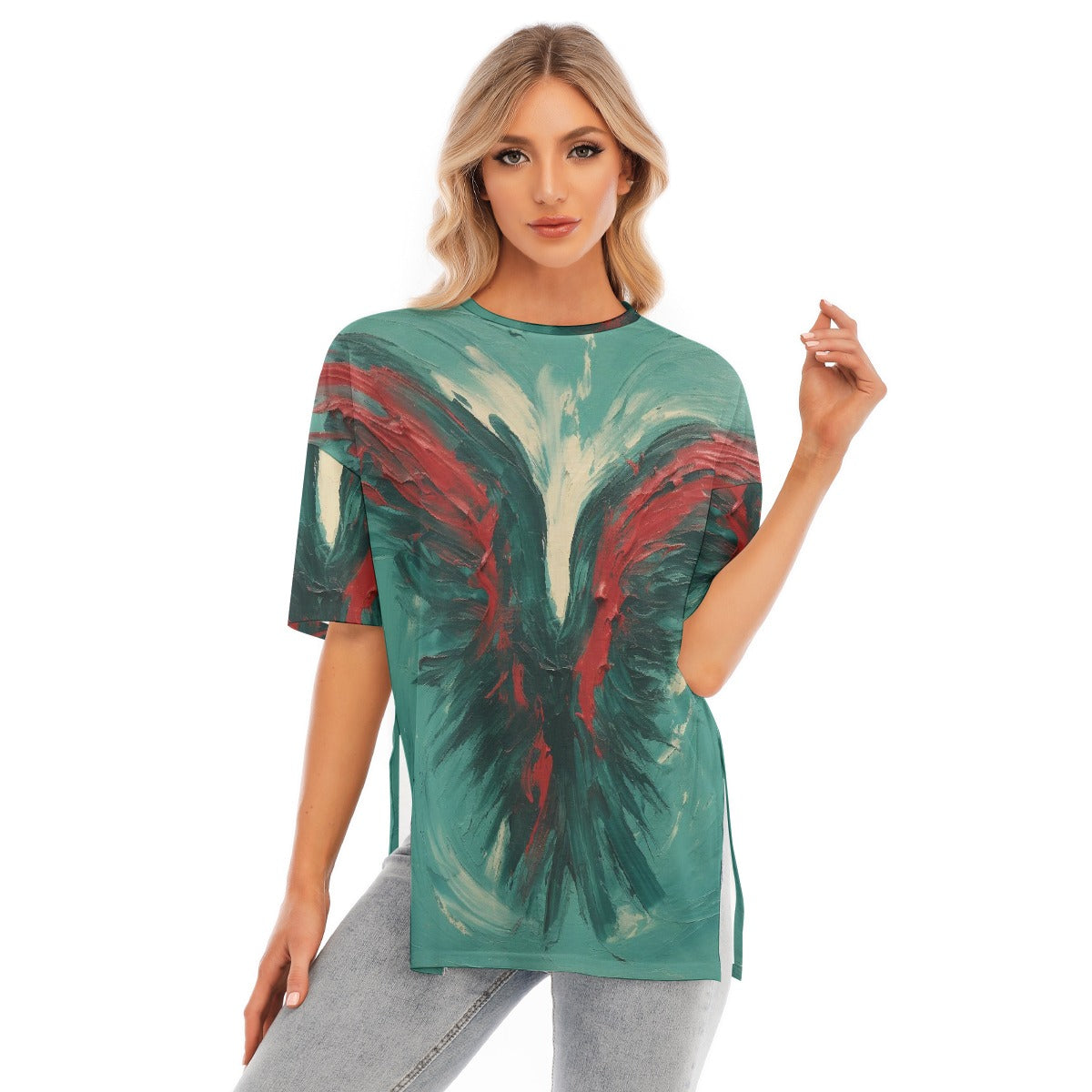 All-Over Print Women's Short Sleeves T-shirt With Hem Split