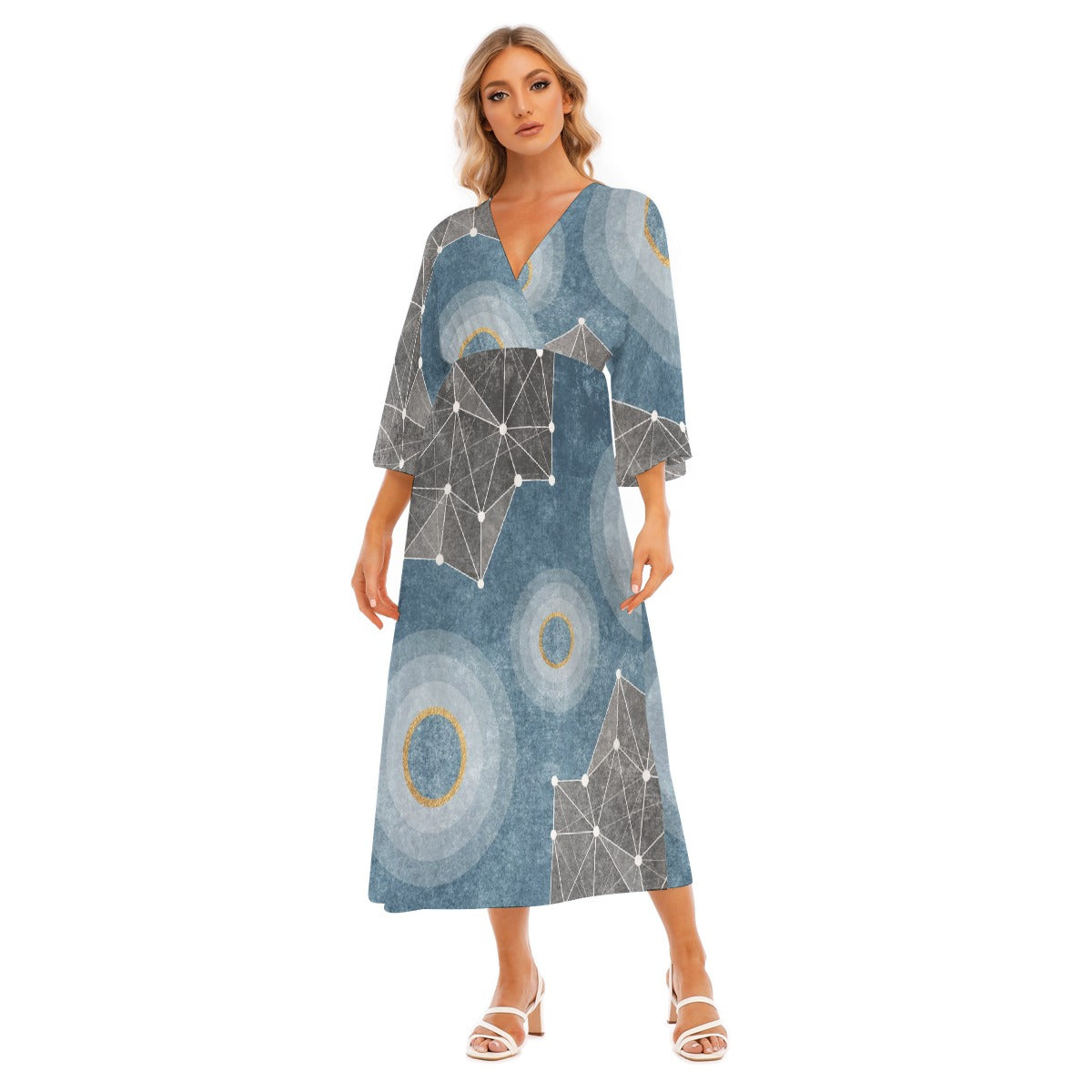 All-Over Print Women's Mid-Sleeve Long Dress