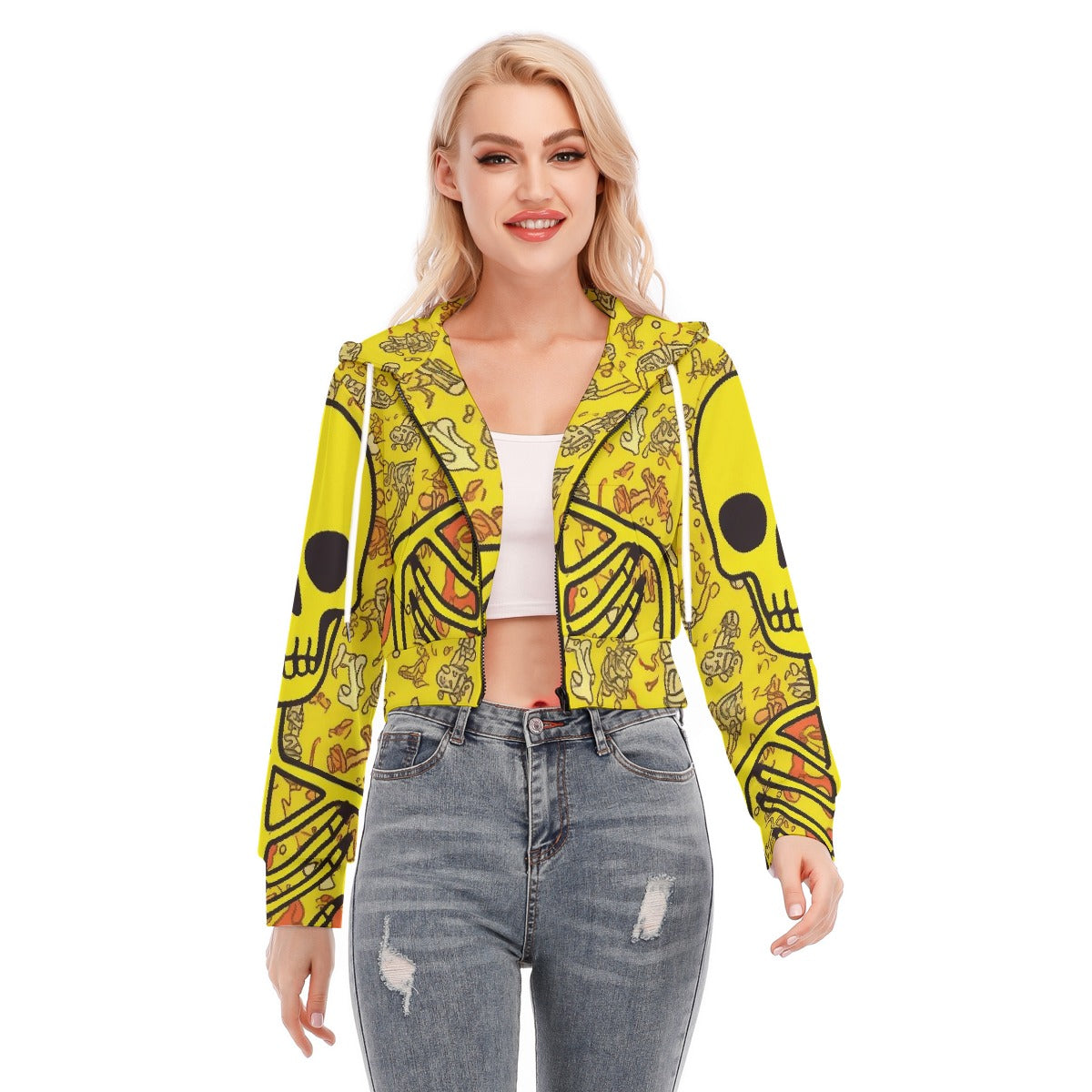 All-Over Print Women's Crop Top Hoodie With Zipper Closure