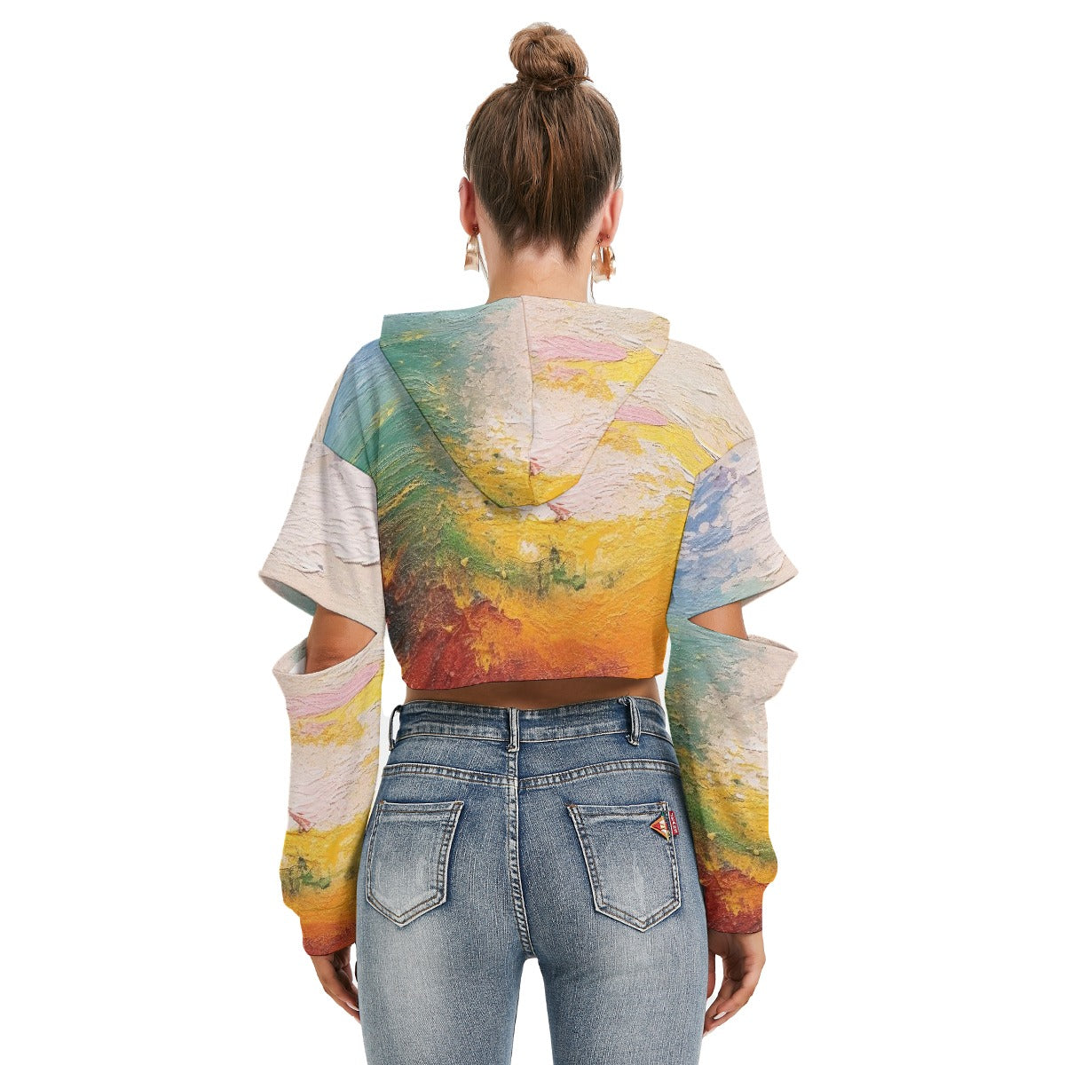 All-Over Print Women's Heavy Fleece Hoodie With Hollow Out Sleeve