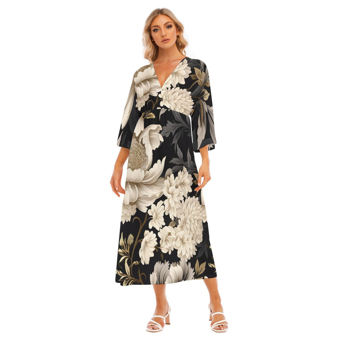 All-Over Print Women's Mid-Sleeve Long Dress