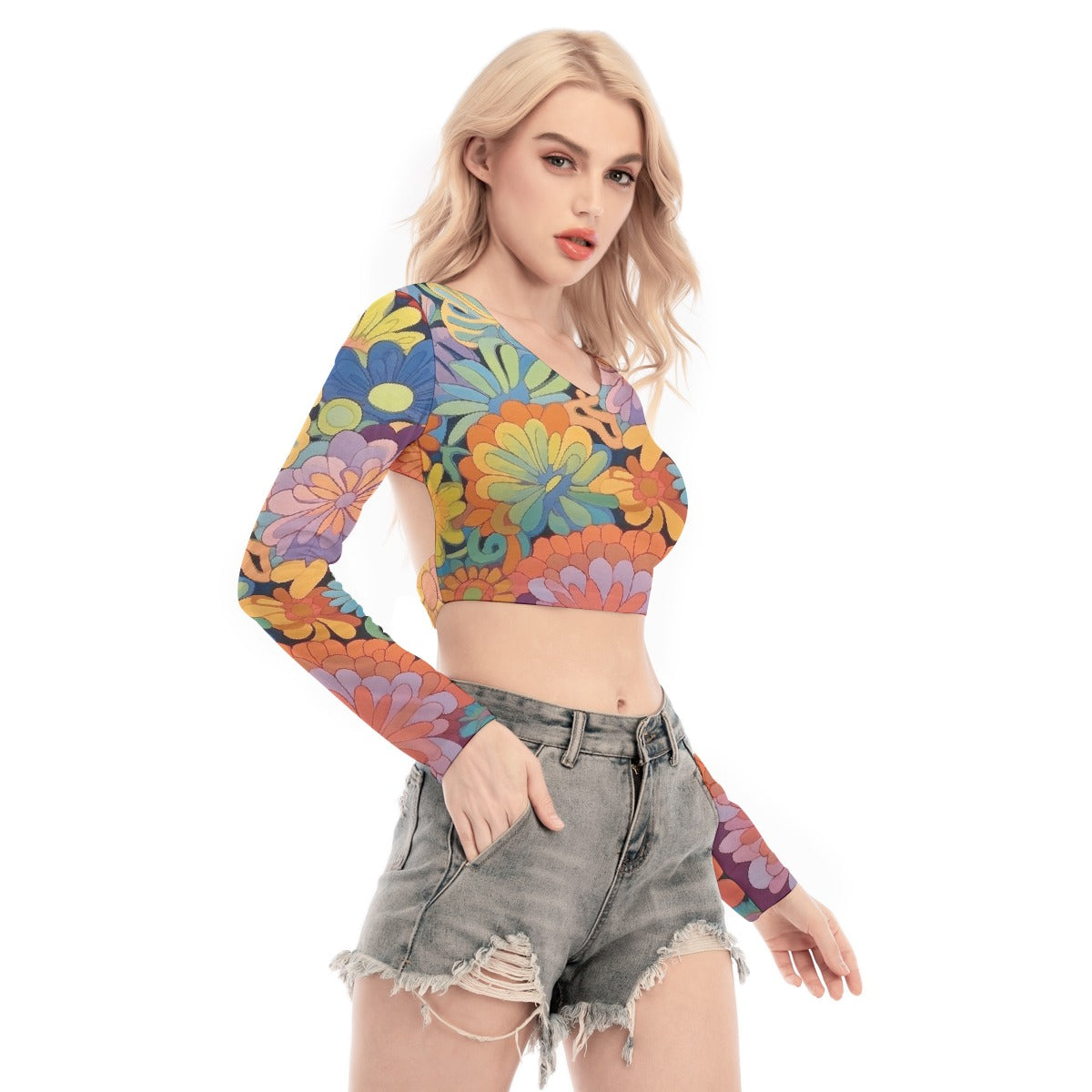 All-Over Print Women's Back Hollow T-shirt With Strap