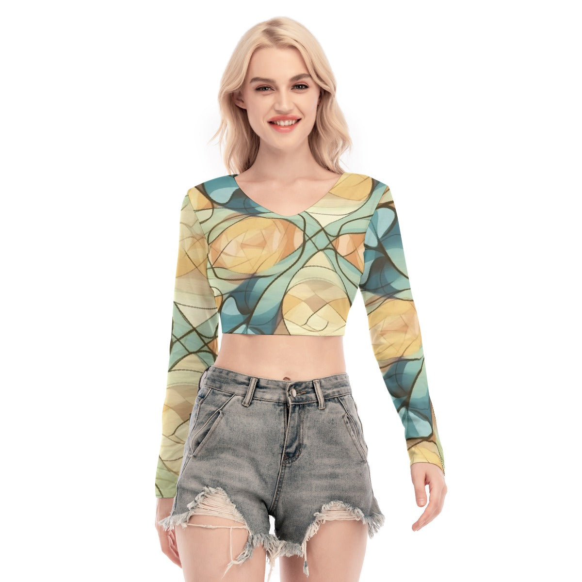 All-Over Print Women's Back Hollow T-shirt With Strap