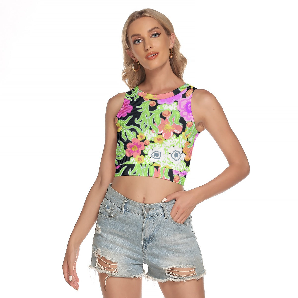 All-Over Print Women's Sleeveless Back Hollow Crop Top