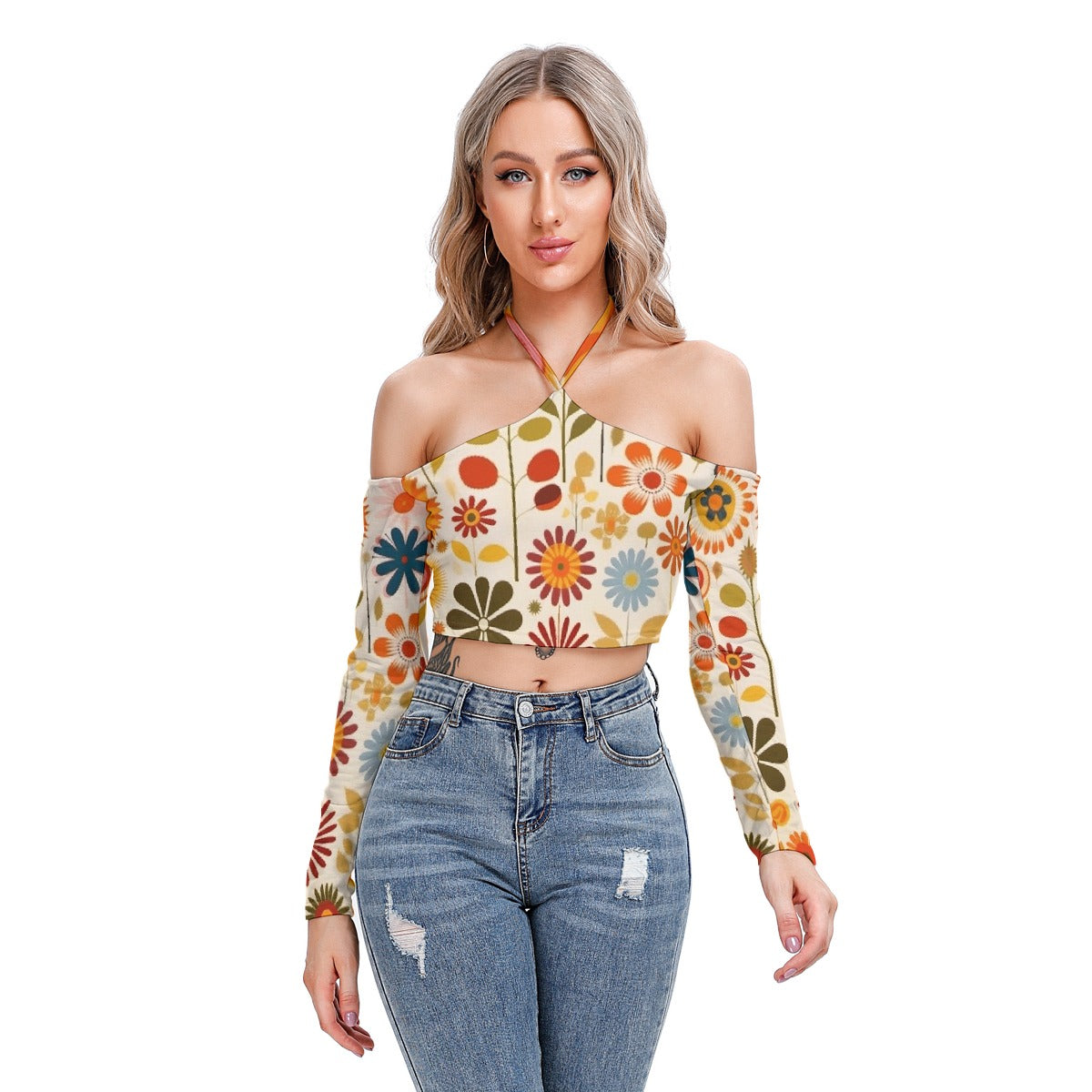 All-Over Print Women's Halter Lace-up Top