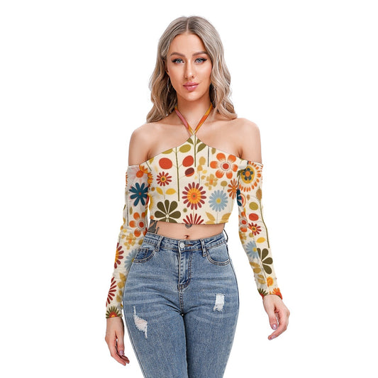 All-Over Print Women's Halter Lace-up Top