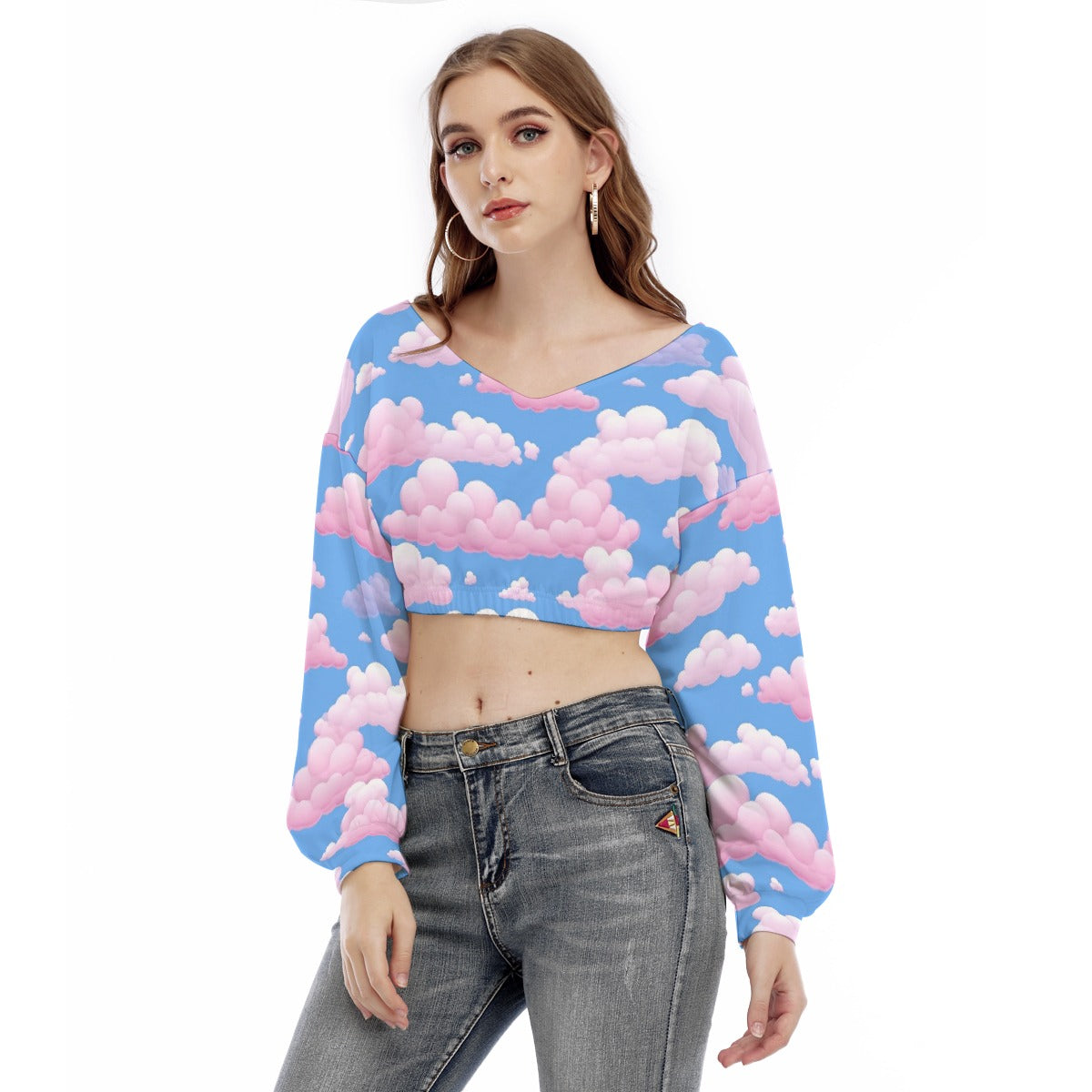 All-Over Print Women's V-neck Long Sleeve Cropped Sweatshirt