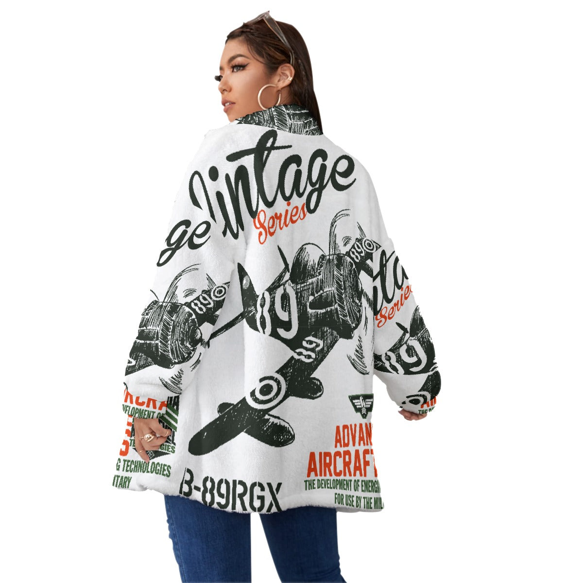 All-Over Print Unisex Borg Fleece Stand-up Collar Coat With Zipper Closure(Plus Size)