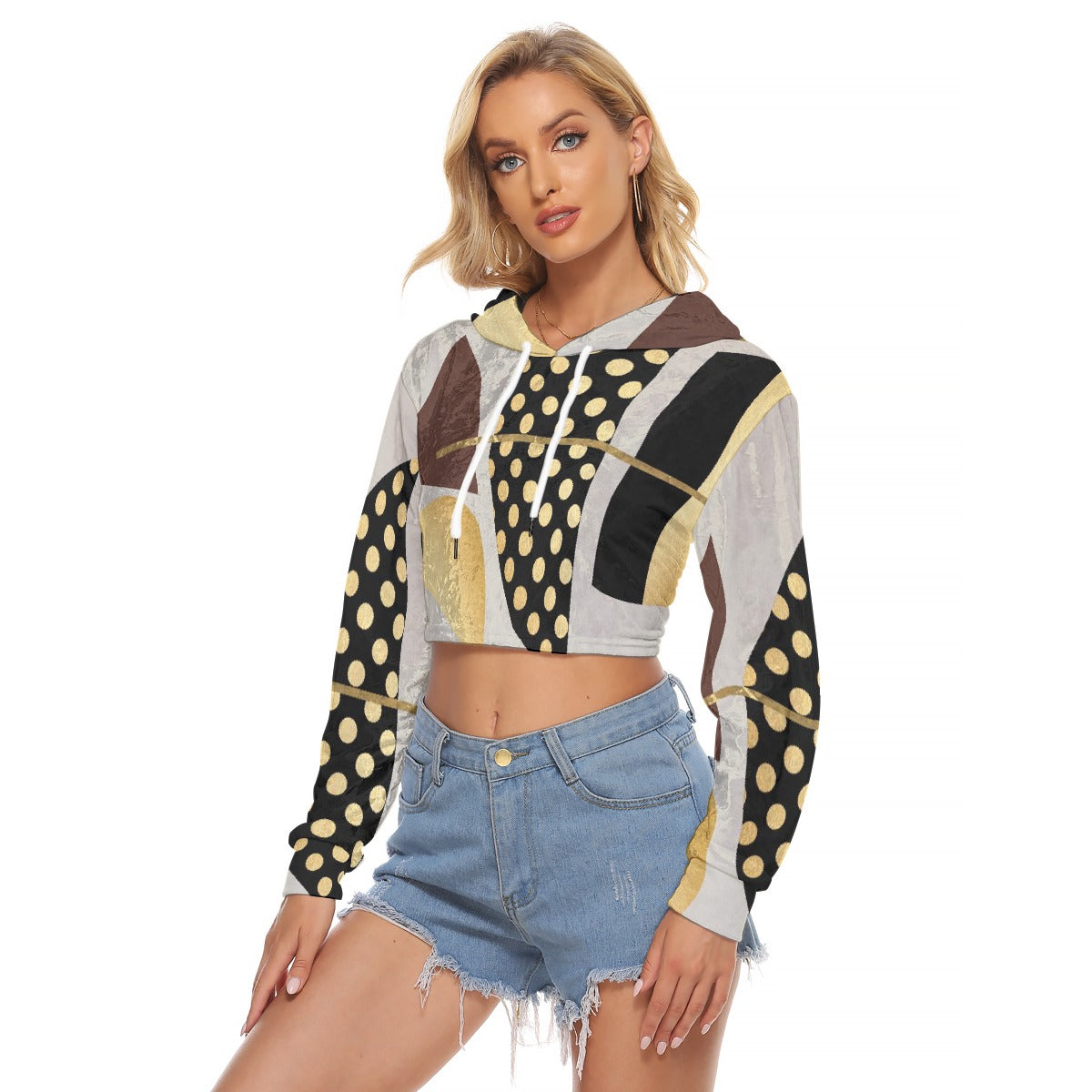 All-Over Print Women's Crop Top Hoodie|Velvet