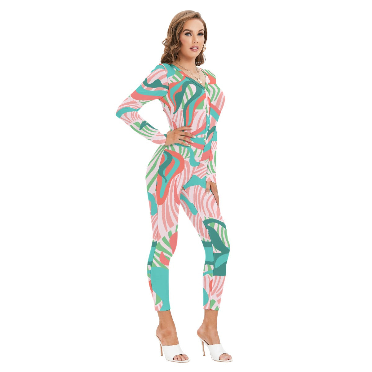 All-Over Print Women's Plunging Neck Jumpsuit