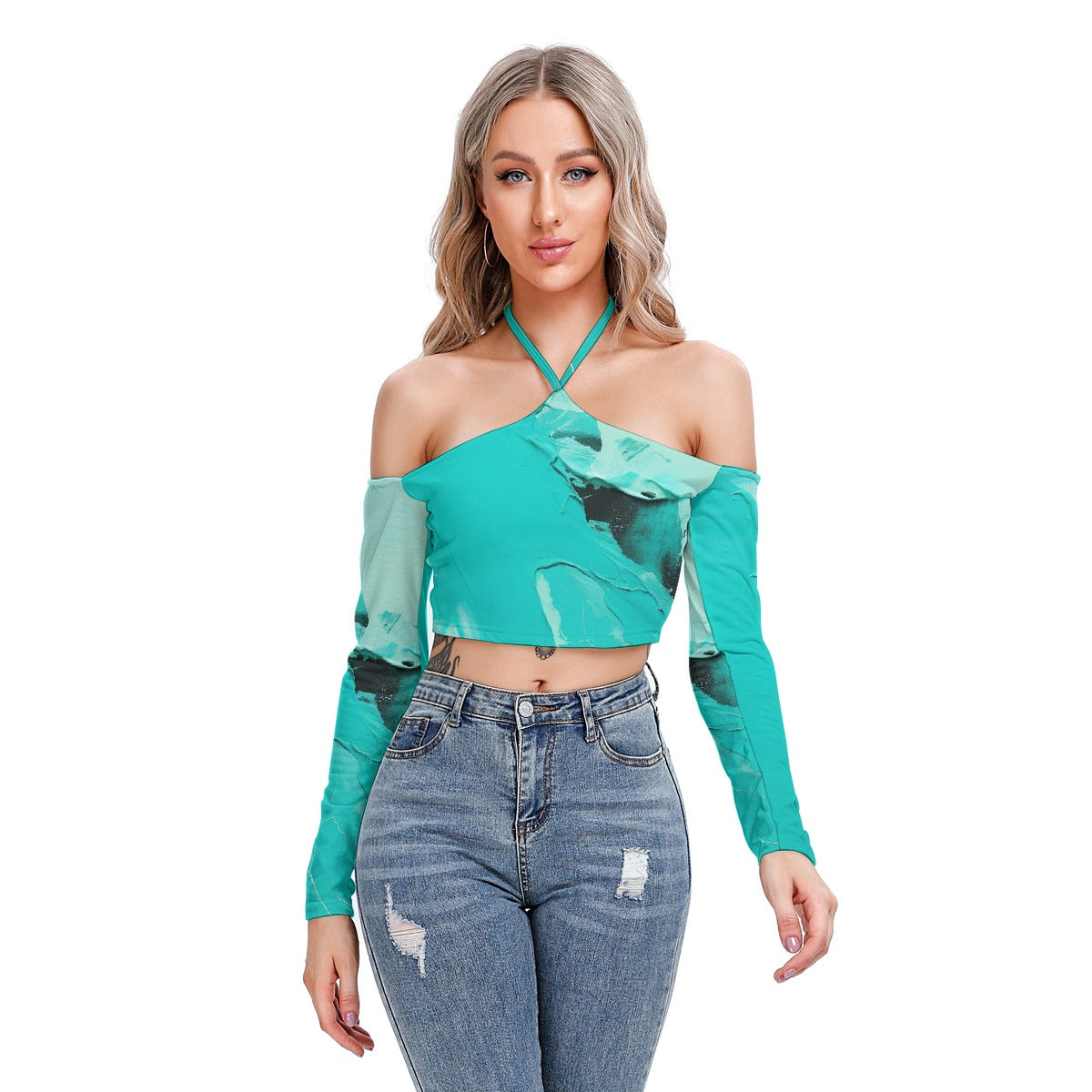 All-Over Print Women's Halter Lace-up Top